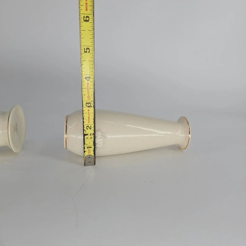 Vintage Lenox Ivory Rose Vases Pair Gold Trim French Country Decor
